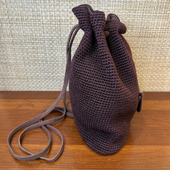 🌟HP🌟VTG 1990s The Sak Crochet Backpack Aubergine Purple 90s Boho Drawstring Bag - Picture 8 of 16